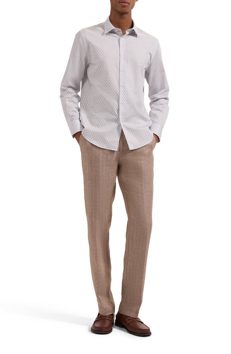 Bugatchi Julian Shaped Fit Geometric Print Cotton Button-Up Shirt, Alternate, color, Air Blue