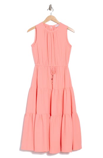 Shop Calvin Klein Sleeveless Tiered Midi Dress In Tulip