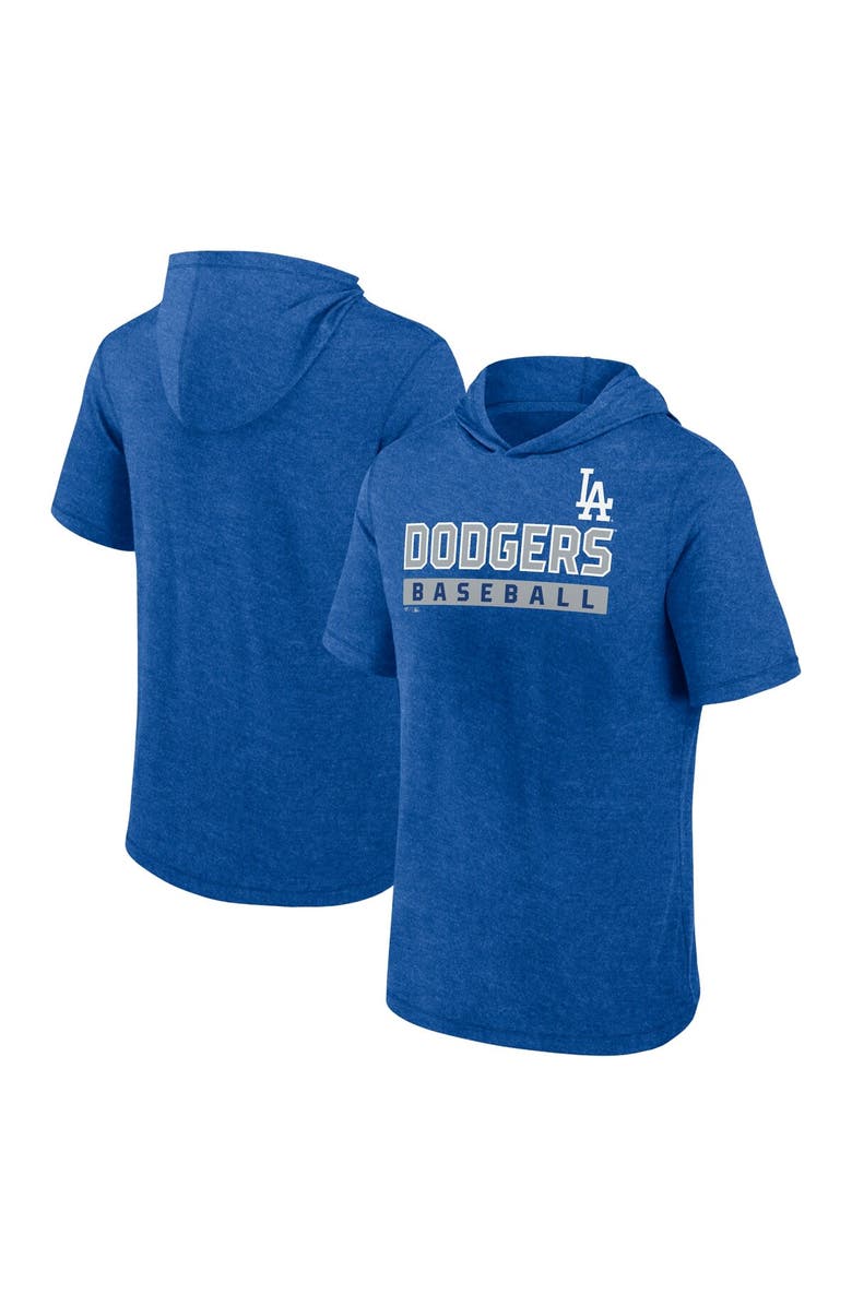FANATICS Men's Fanatics Heather Royal Los Angeles Dodgers Push Short Sleeve Pullover Hoodie, Alternate, color, 