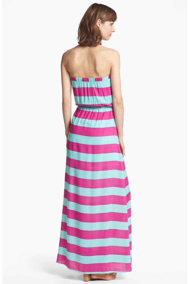 'Magnolia' Stripe Strapless Maxi Dress, Alternate, color, WATERFALL/ PLUM