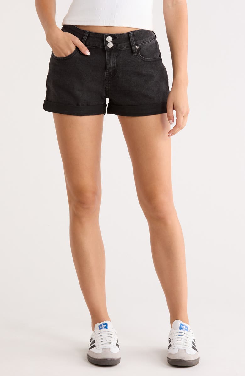 Vigoss Double Button Cuffed Denim Shorts, Main, color, Washed Black