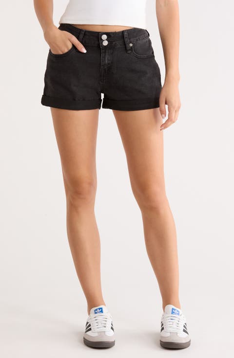 Double Button Cuffed Denim Shorts