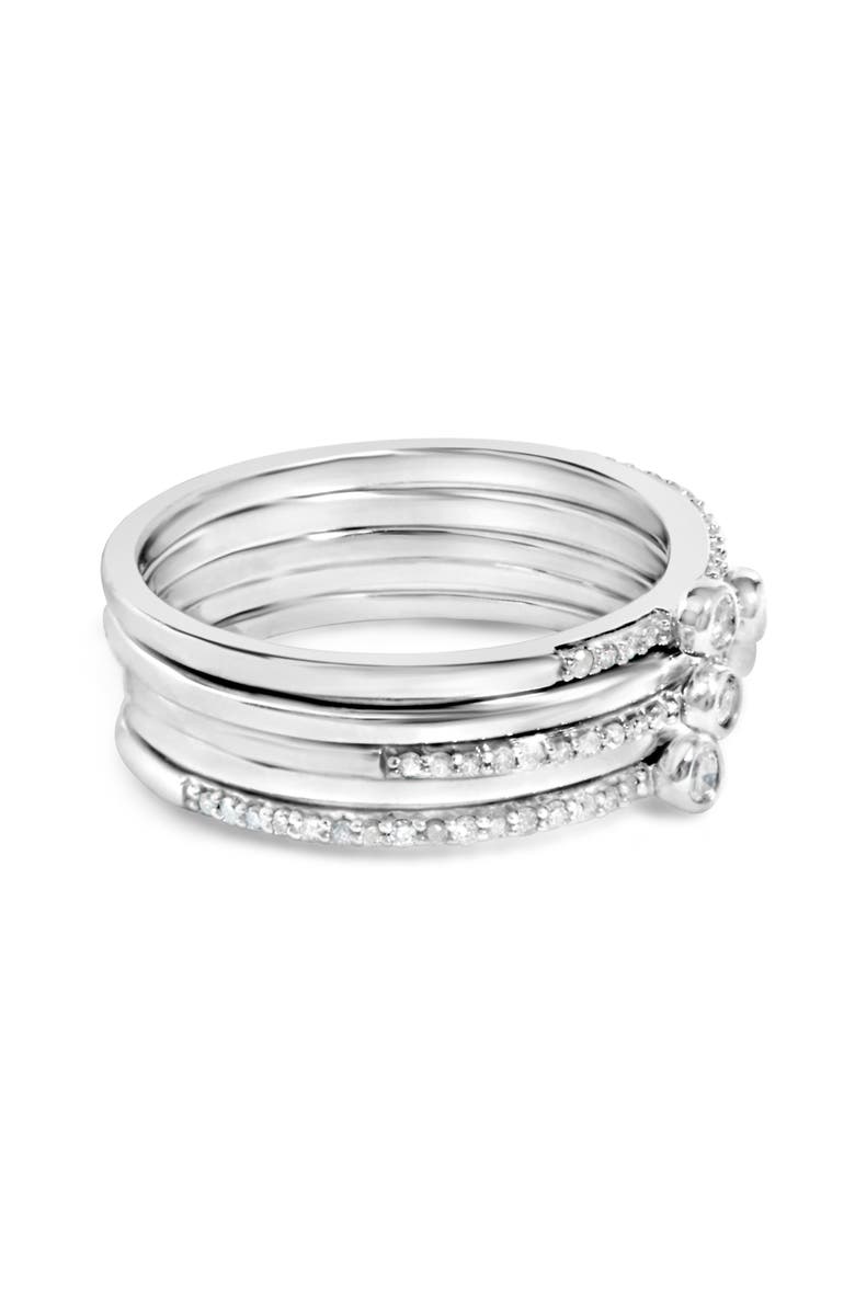 Haus of Brilliance Sterling Silver 3/8 Cttw Diamond Bezel and Pave Set Stackable Ring Set, Alternate, color, Silver