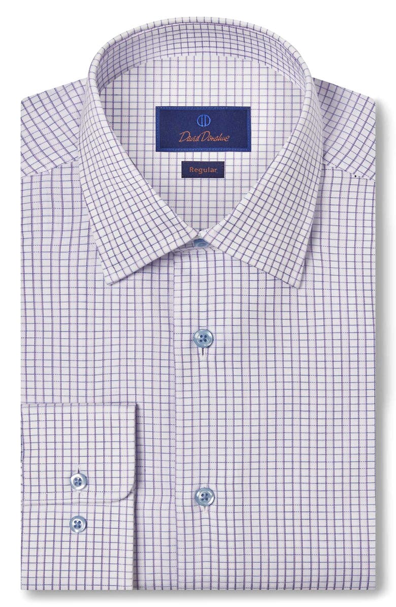 David Donahue Regular Fit Dobby Check Dress Shirt, Main, color, Lilac/ Sky