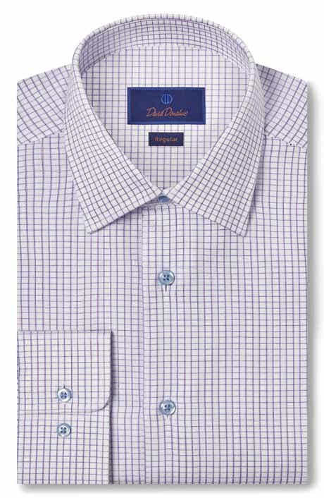 David Donahue Regular Fit Dobby Check Dress Shirt