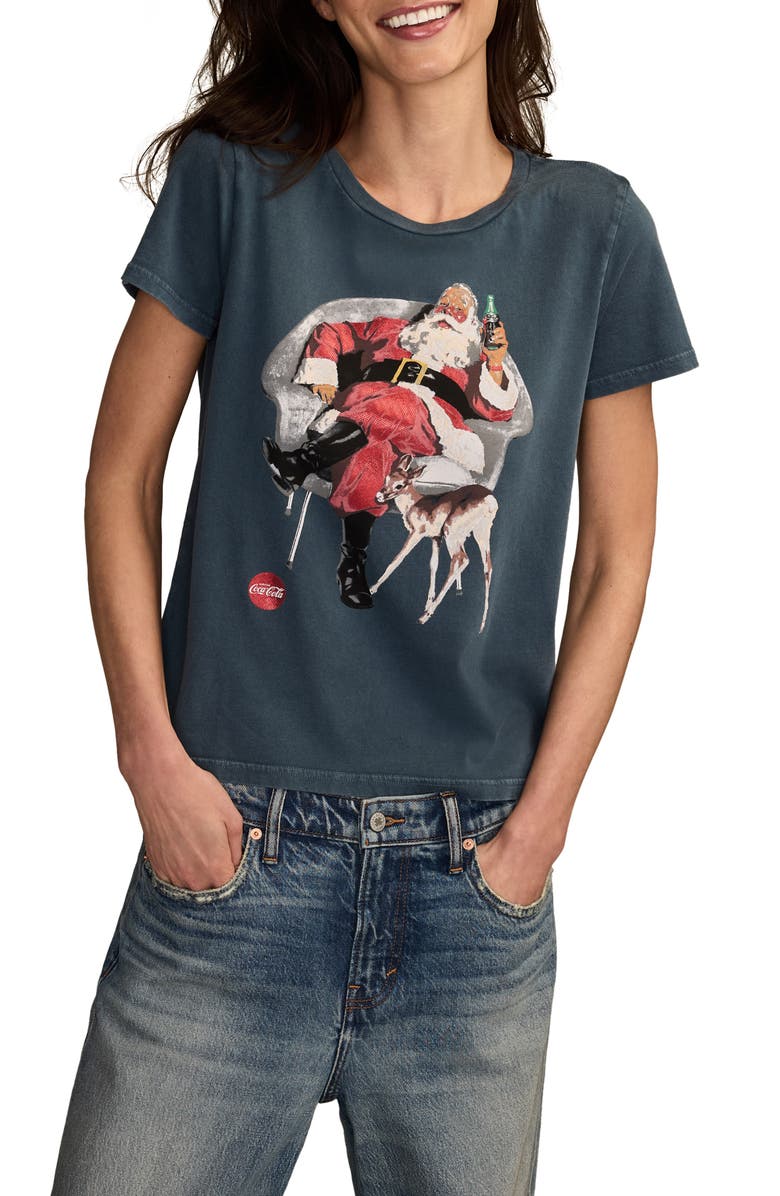 Lucky Brand Coca-Cola<sup>®</sup> Santa Claus Cotton Graphic T-Shirt, Main, color, Midnight Navy