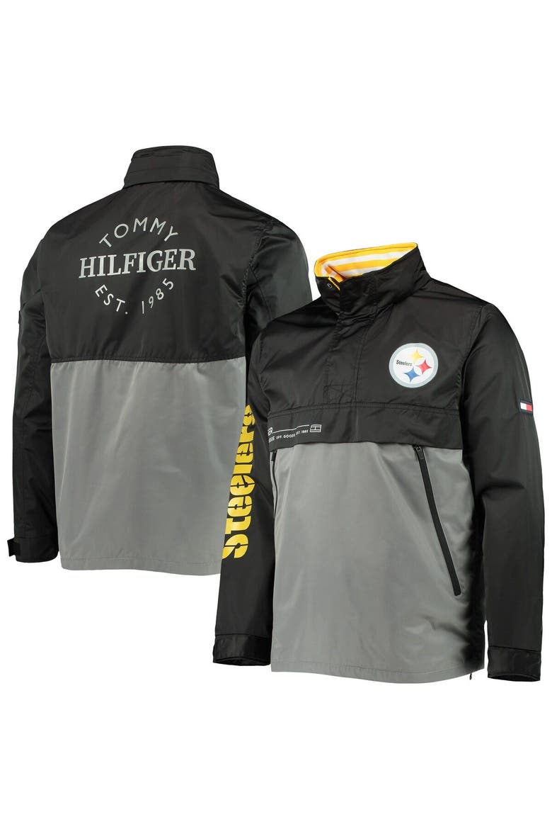 Men's Tommy Hilfiger Black/Gray Pittsburgh Steelers Anorak Hoodie Quarter-Zip Jacket, Alternate, color, Black