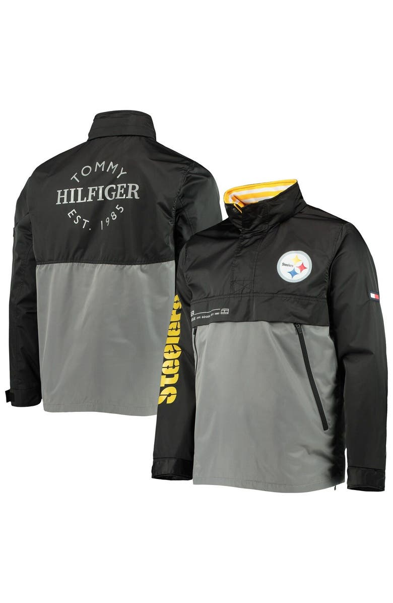 Tommy Hilfiger Men's Tommy Hilfiger Black/Gray Pittsburgh Steelers Anorak Hoodie Quarter-Zip Jacket, Alternate, color, 