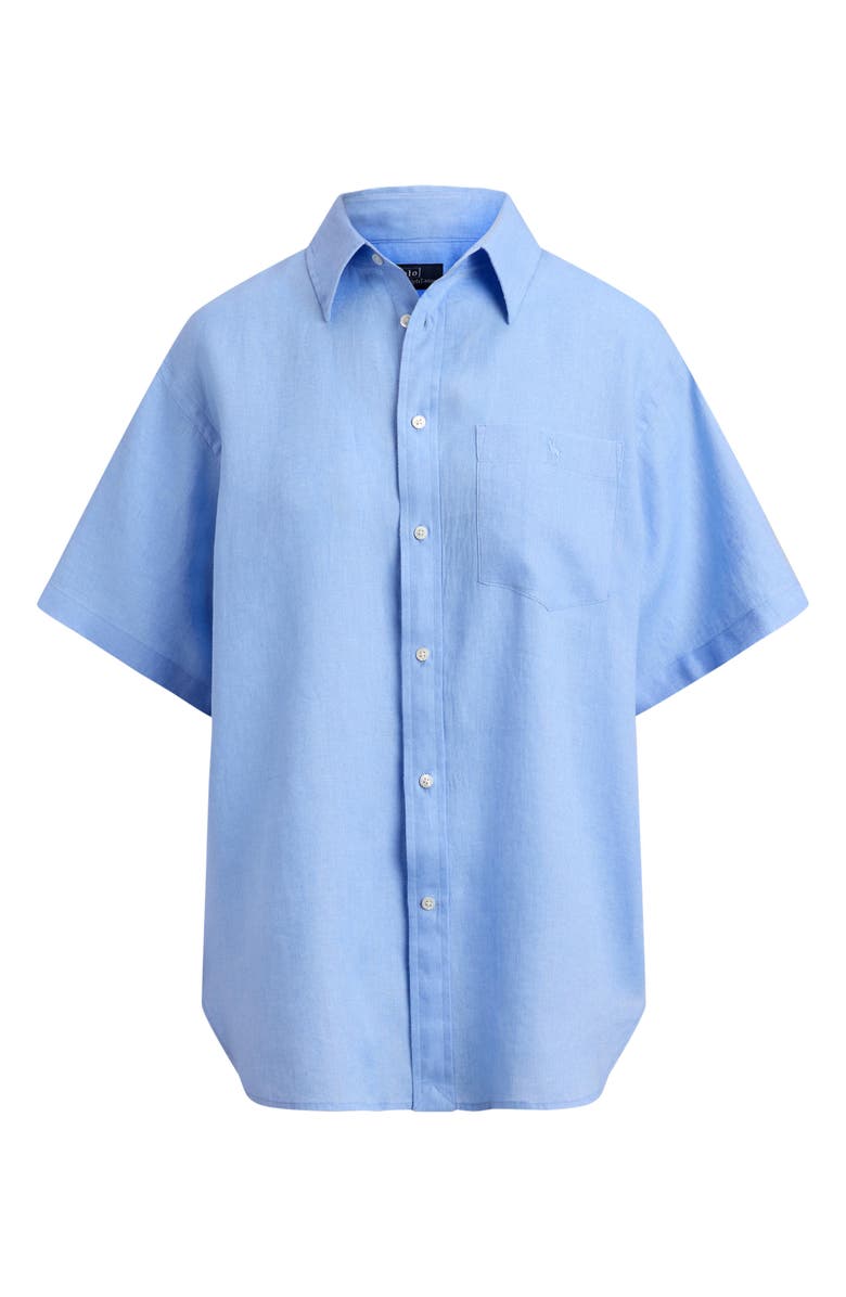 Polo Ralph Lauren Oversize Short Sleeve Linen Button-Up Shirt, Alternate, color, Blue Lagoon