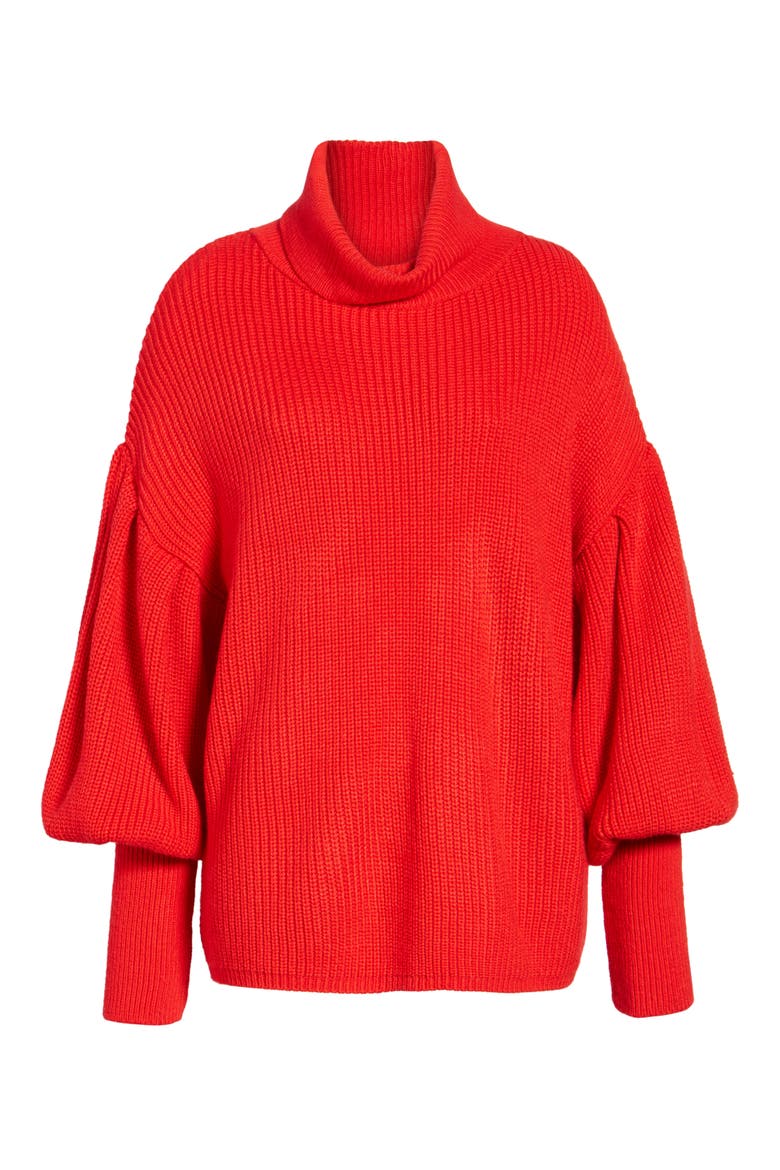 Balloon Sleeve Turtleneck Sweater, Alternate, color, RED