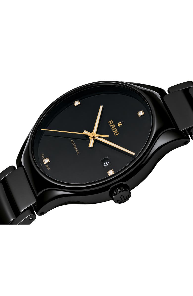 RADO True Automatic Diamond Ceramic Bracelet Watch, 40mm, Alternate, color, Titanium