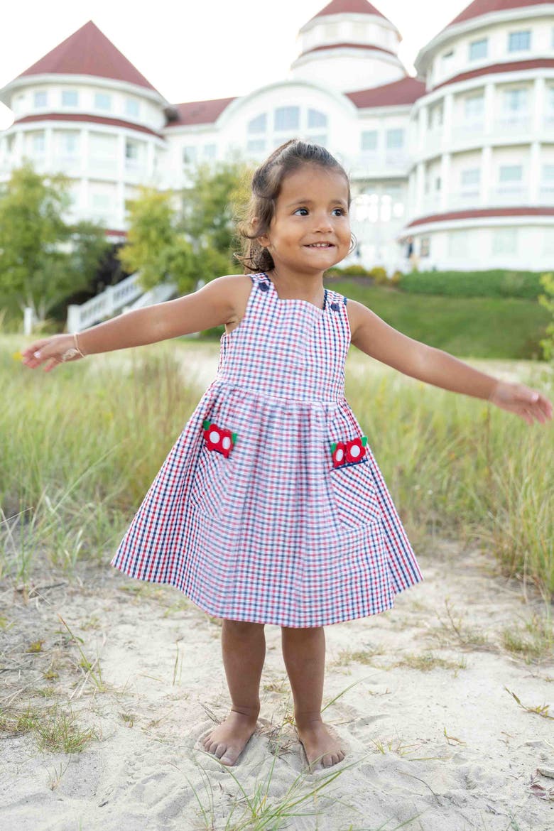 Plaid Seersucker Dress With Flowers, Alternate, color, Navy/White/Red