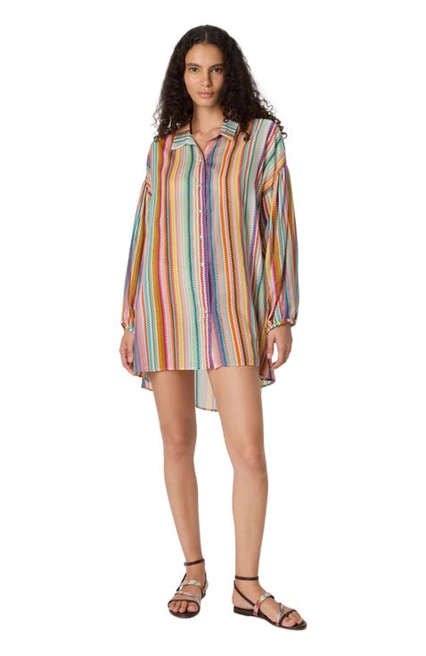 Shirt In Cotton And Silk With Zigzag Pattern