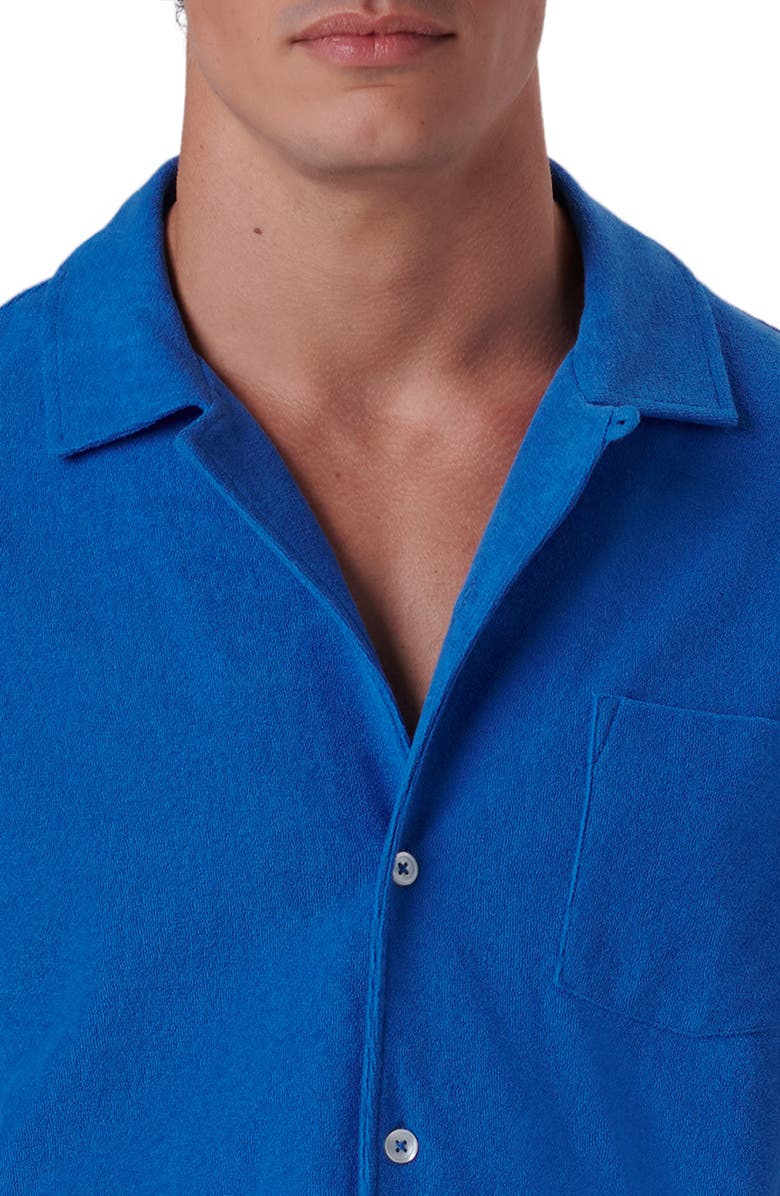 Bugatchi Short Sleeve Cotton French Terry Camp Shirt, Alternate, color, Classic Blue