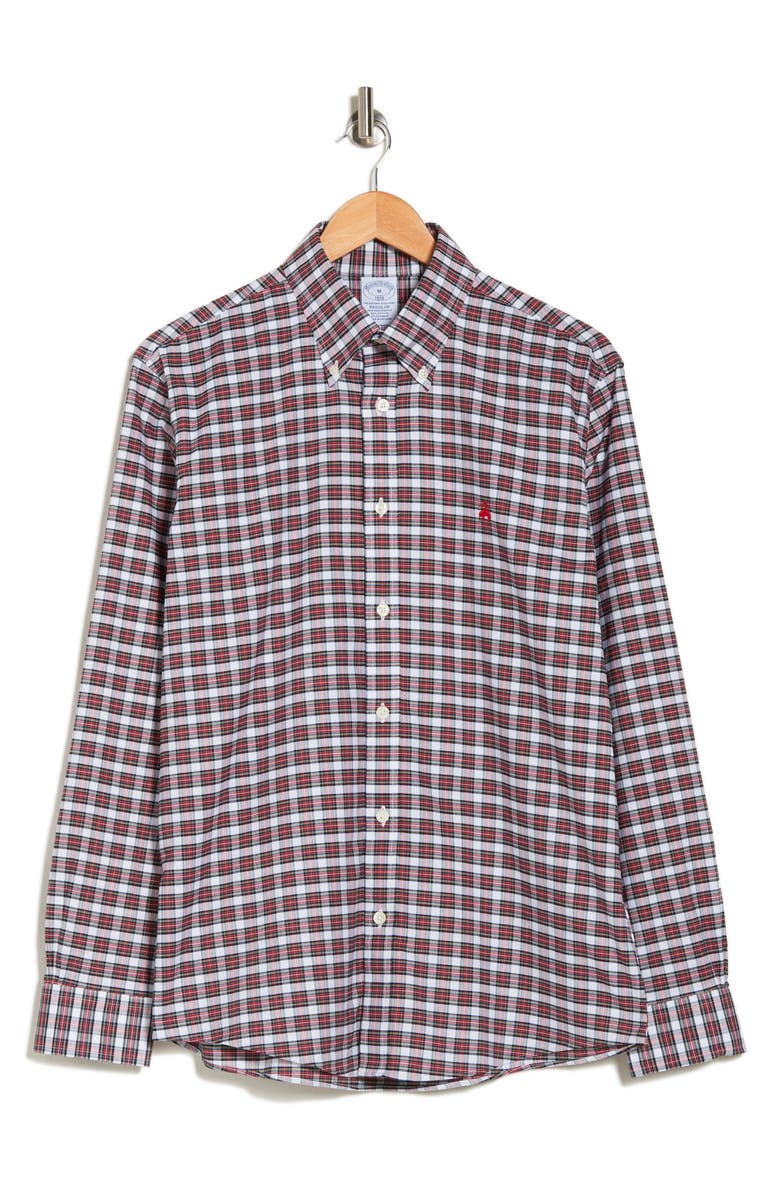 Brooks Brothers Regular Fit Tartan Non-Iron Oxford Button-Down Shirt, Alternate, color, 