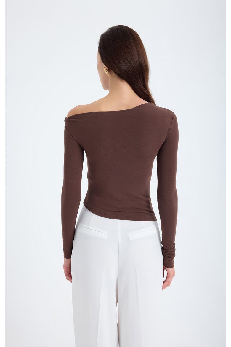 Aura One-Shoulder Draped Stretch Top, Alternate, color, Brown