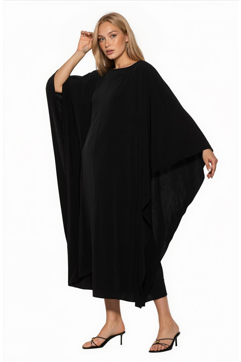 Vionne Cape Sleeve Draped Maxi Dress, Alternate, color, BLACK