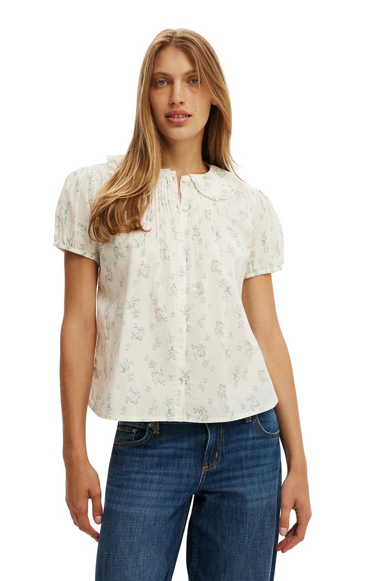 Cotton On Women's Edie Babydoll Shirt, Main, color, Jenna Ditsy Creme Fraiche