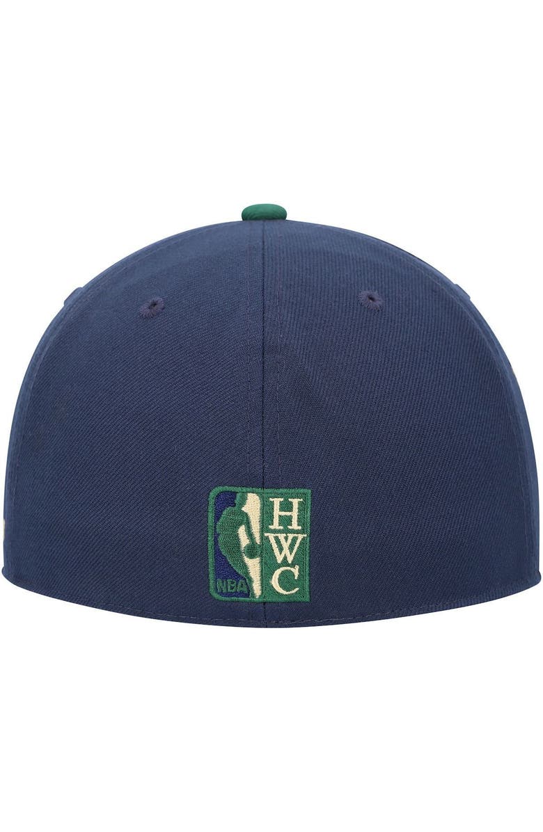 Mitchell & Ness Men's Mitchell & Ness Navy/Green Atlanta Hawks 25 Seasons Hardwood Classics Grassland Fitted Hat, Alternate, color,