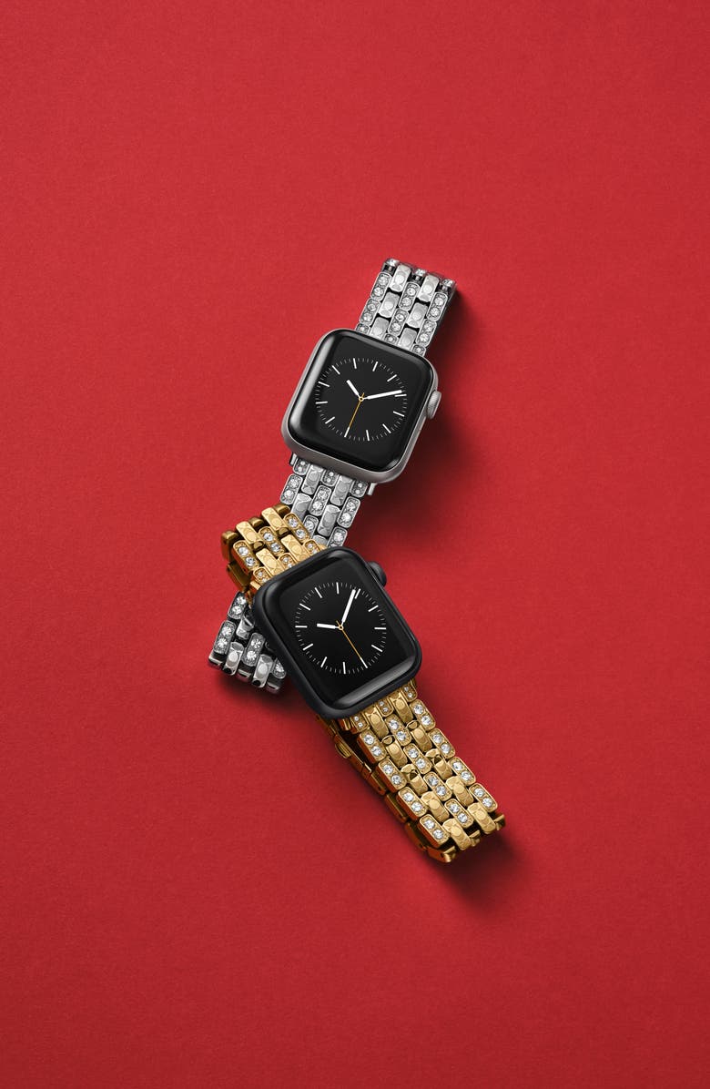 COACH Pavé Crystal Apple Watch<sup
®</sup
Bracelet Watchband, Alternate, color, Metallic Silver