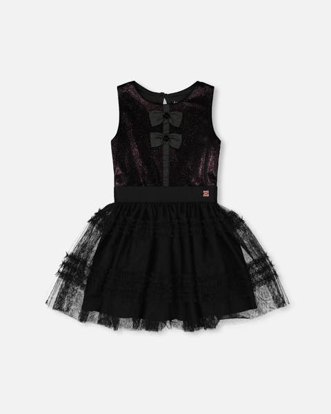 Sleeveless Bi-Material Velour and Mesh Dress (Little Kid & Big Kid)