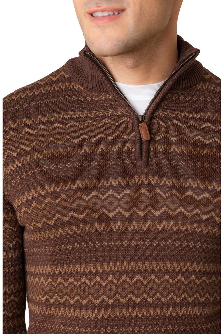 Organic Half Zip Intarsia Pullover Sweater, Alternate, color, Chocolate Fireside Fair Isle