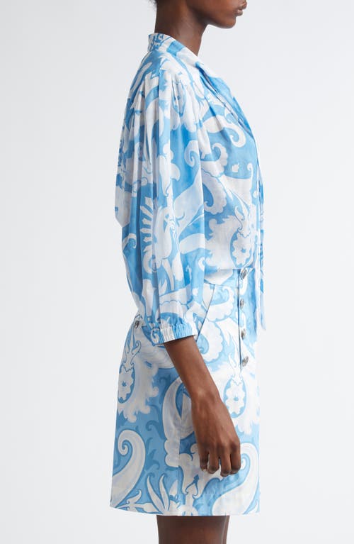 Etro Loose-fit Cotton Shirt With V-neck And Floral Pattern In Stampa F.do Bianco