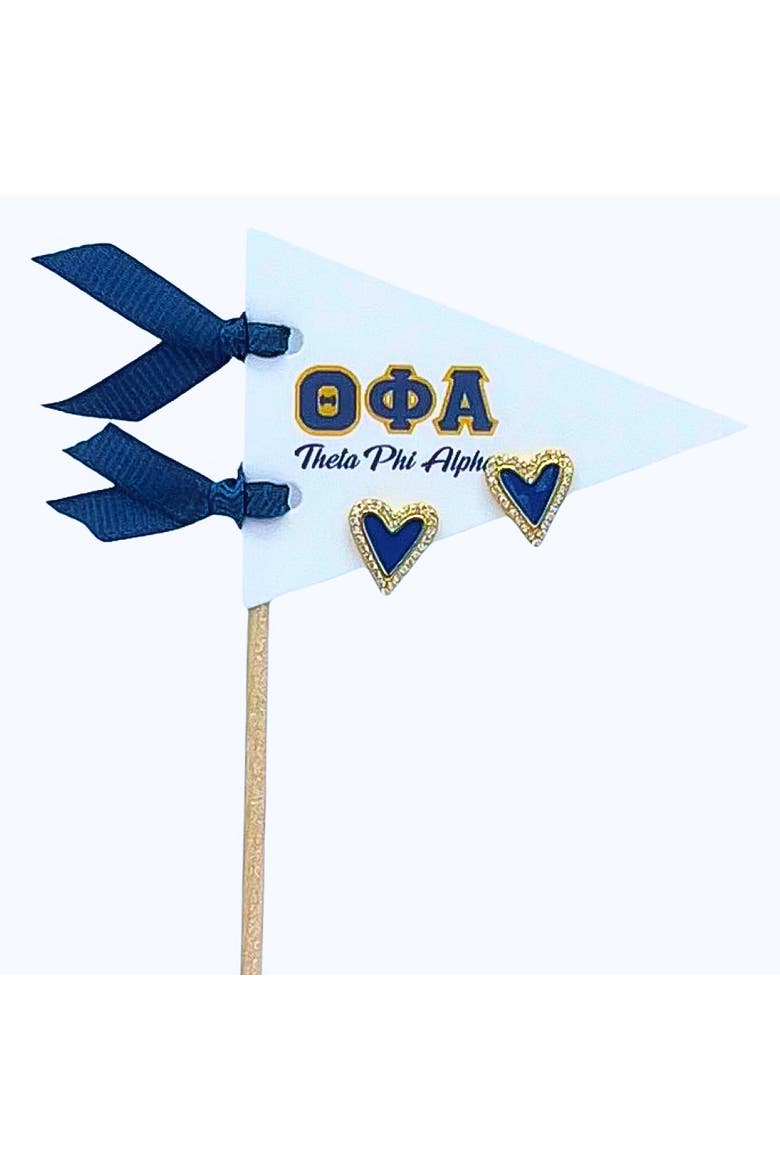 Theta Phi Alpha Heart Stud Enamel Earrings on Sorority Pennant Flag, Main, color, Yellow Gold