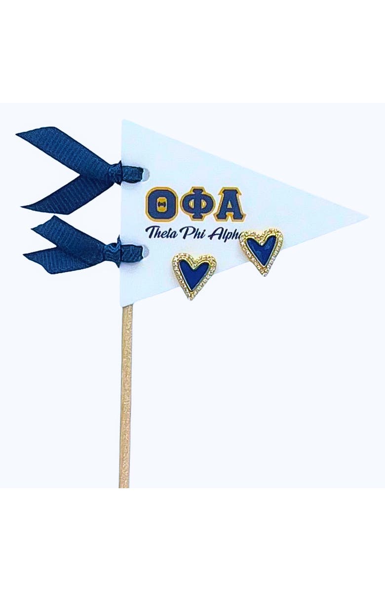 Color Shout Theta Phi Alpha Heart Stud Enamel Earrings on Sorority Pennant Flag, Main, color, Yellow Gold