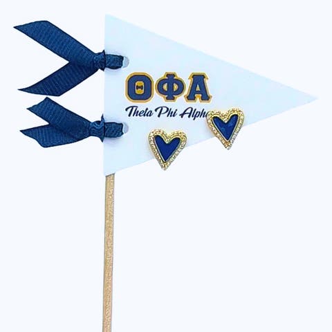 Theta Phi Alpha Heart Stud Enamel Earrings on Sorority Pennant Flag