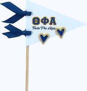 Color Shout Theta Phi Alpha Heart Stud Enamel Earrings on Sorority Pennant Flag