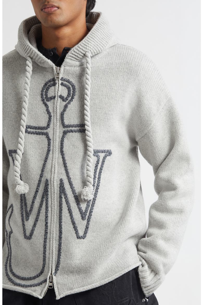 Anchor Embroidered Zip Hoodie Sweater, Alternate, color, LIGHT GREY MELANGE