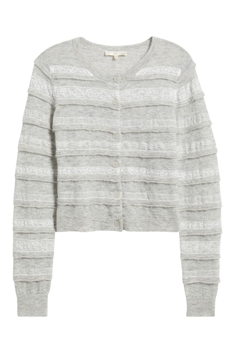 Claralise Lace Accent Cardigan, Alternate, color, PALE GREY MELANGE