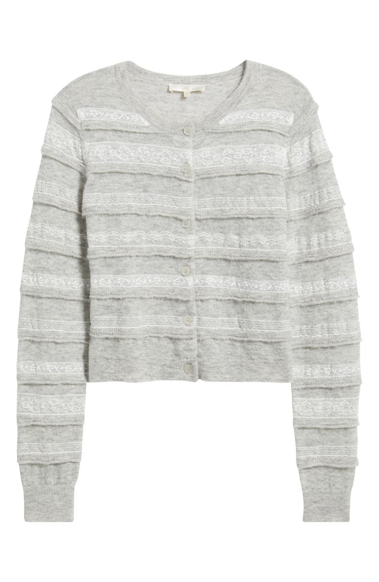 LoveShackFancy Claralise Lace Accent Cardigan, Alternate, color, Pale Grey Melange