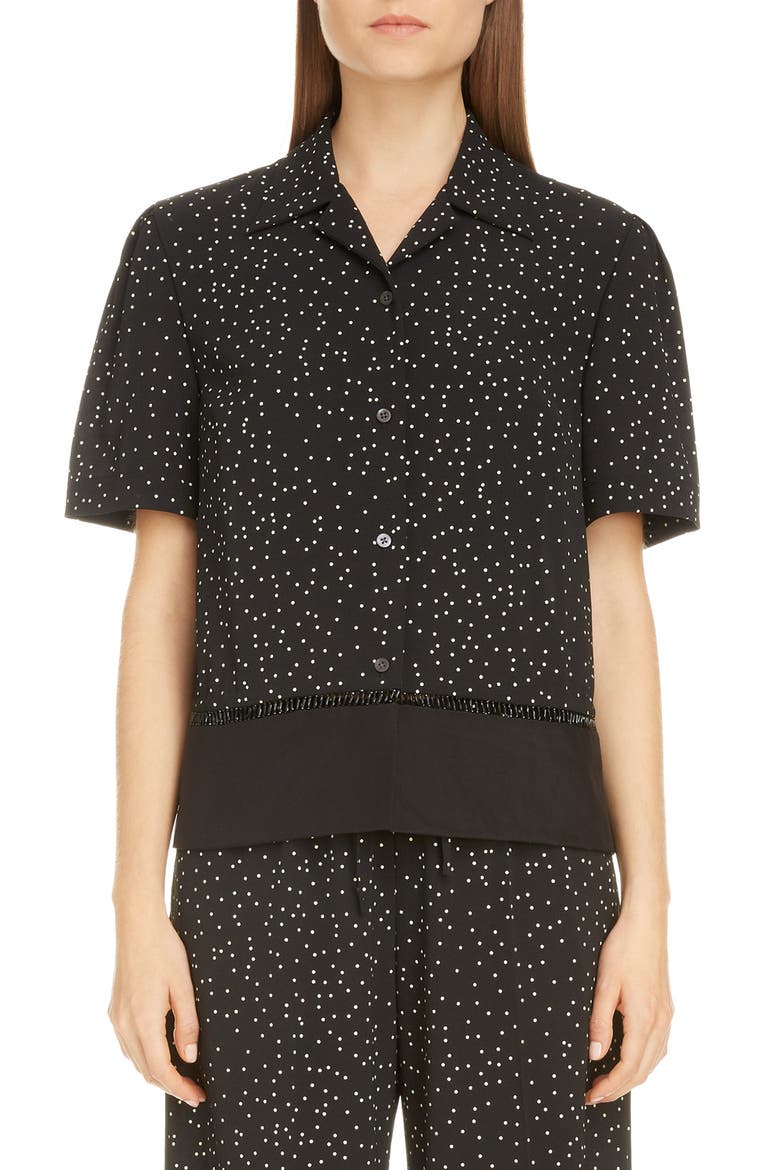 Cabo Dot Lace Inset Shirt, Main, color, BLACK