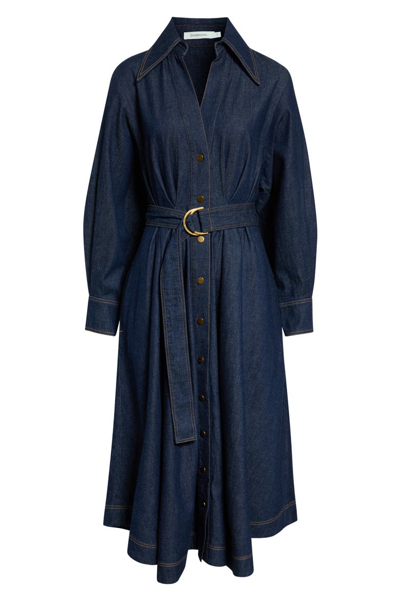 Belted Long Sleeve Denim Shirtdress, Alternate, color, HARBOUR BLUE