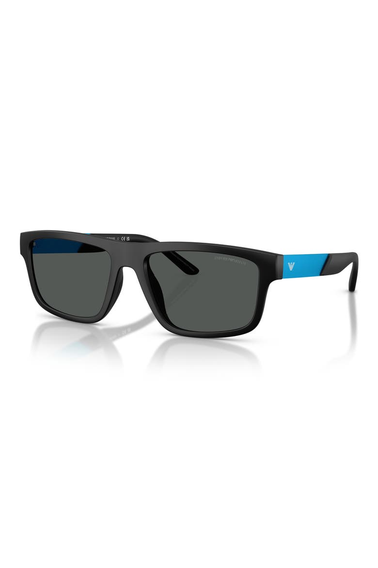 57mm Rectangle Sunglasses, Alternate, color, MATTE BLACK / DARK GREY