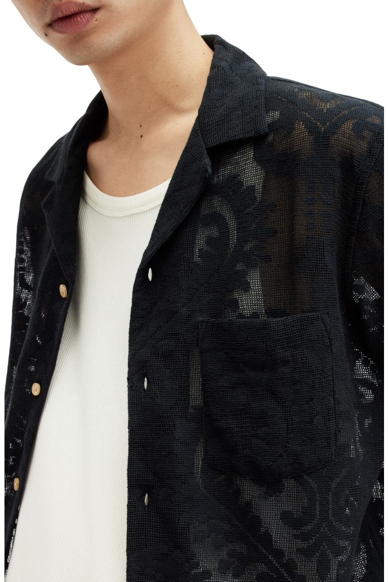Cerrito Relaxed Fit Lace Camp Shirt, Alternate, color, JET BLACK