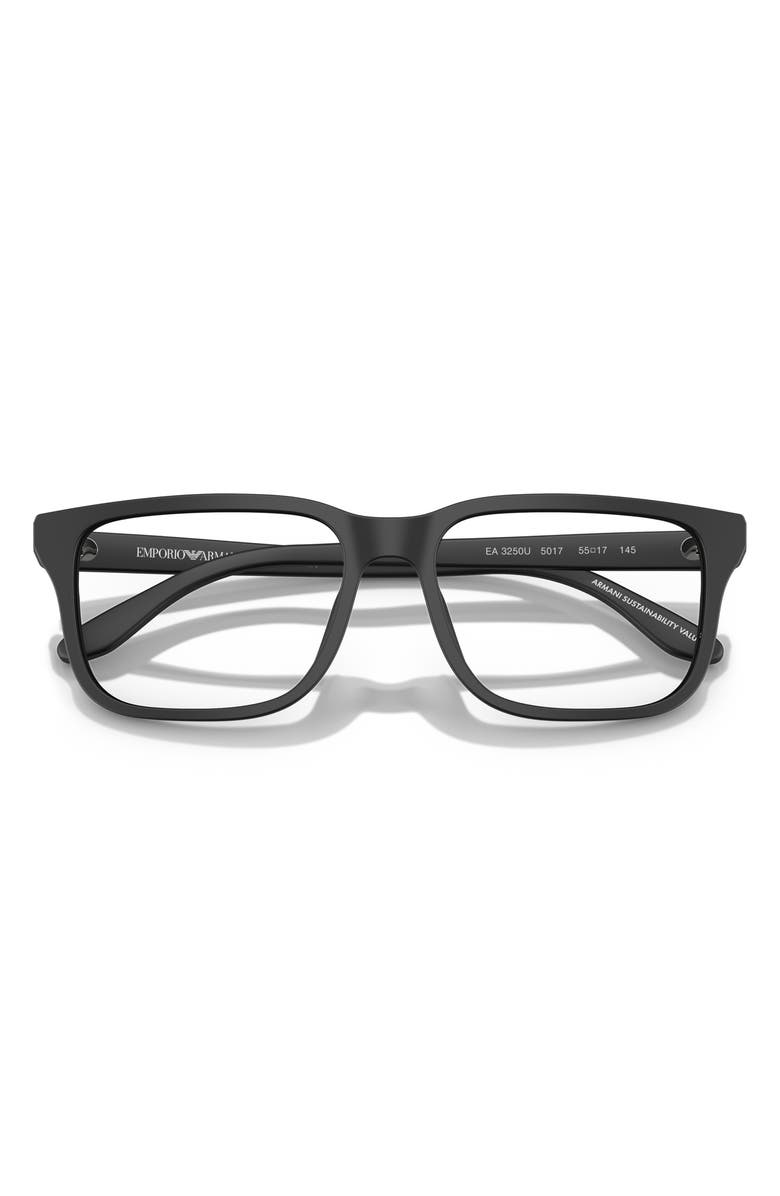 Emporio Armani 56mm Rectangle Optical Glasses, Alternate, color, Matte Black / Demo Lens