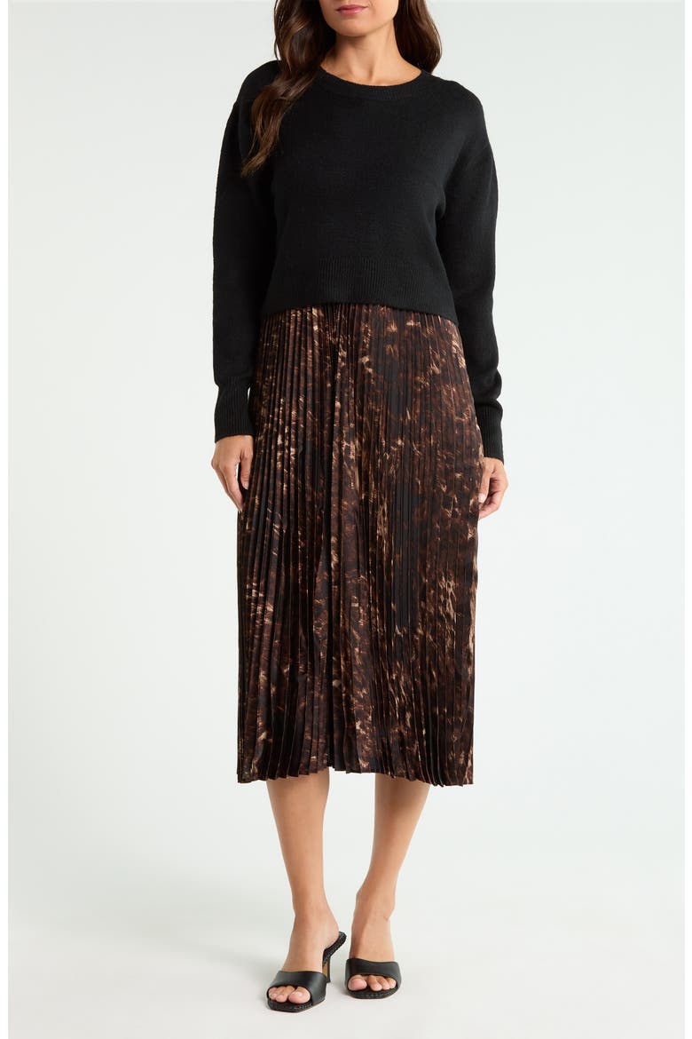 Pleated Slipdress with Sweater, Main, color, RICH BLACK