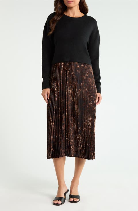 Pleated Slipdress with Sweater