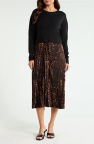 CeCe Pleated Slipdress with Sweater