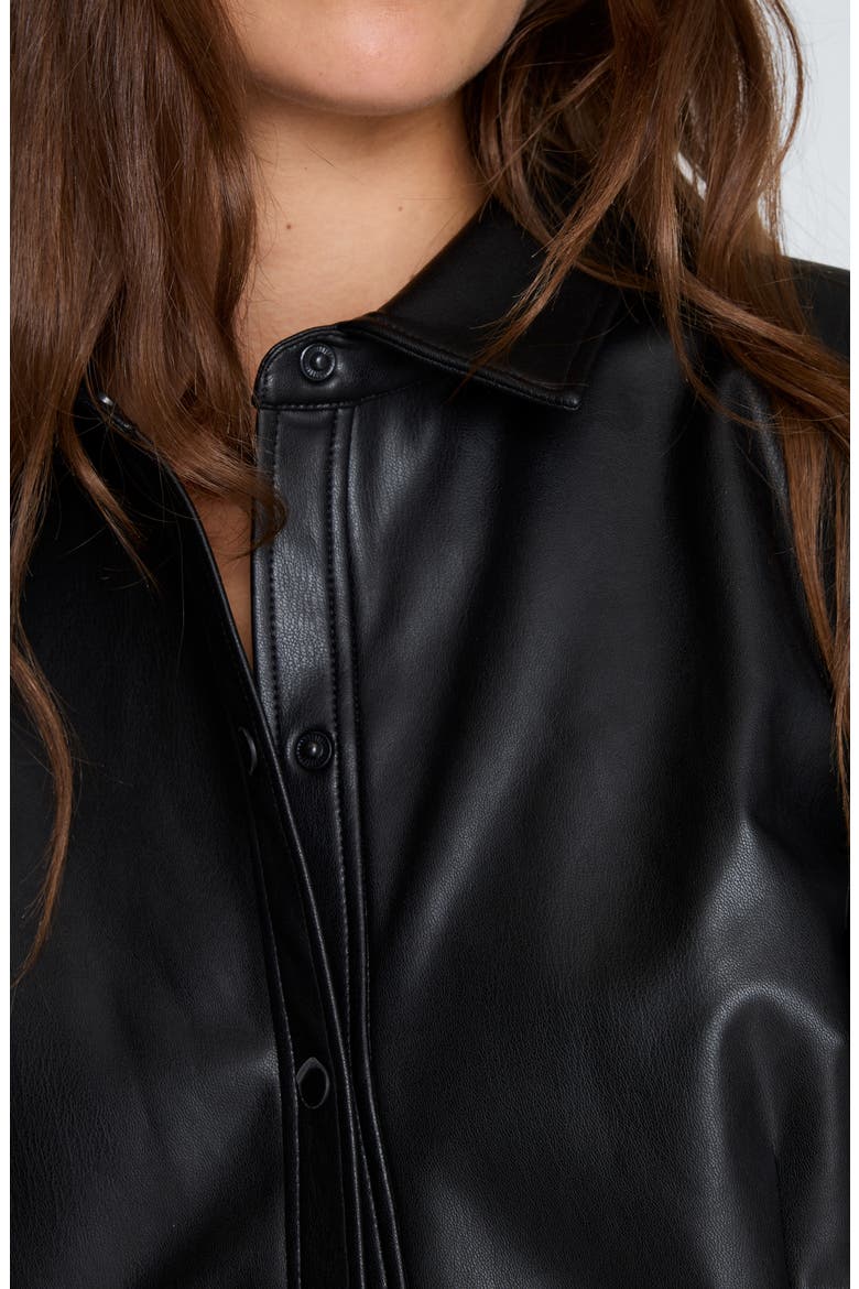 Pleated Faux Leather Snap Front Top, Alternate, color, BLACK