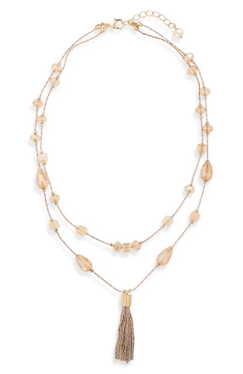 Tassel Pendant Beaded Station Layered Necklace