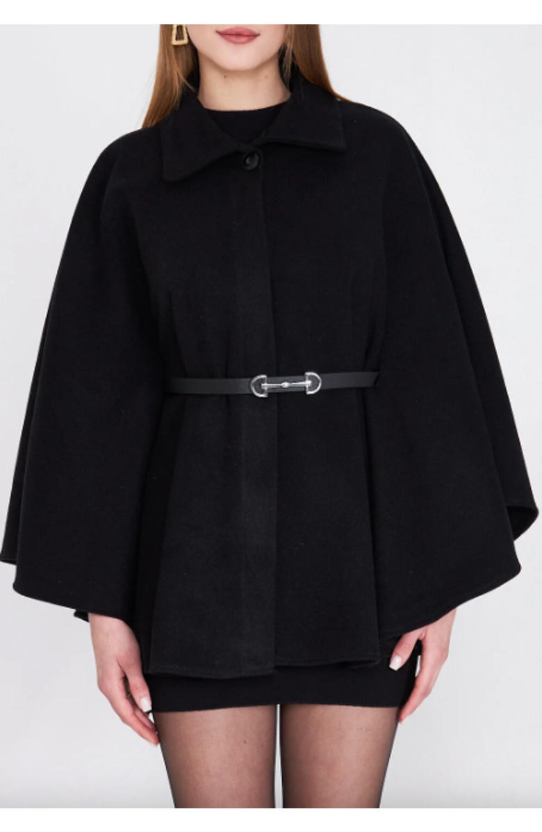 Forever & Always Shoes Belted Knit Poncho Coat, Main, color, Black