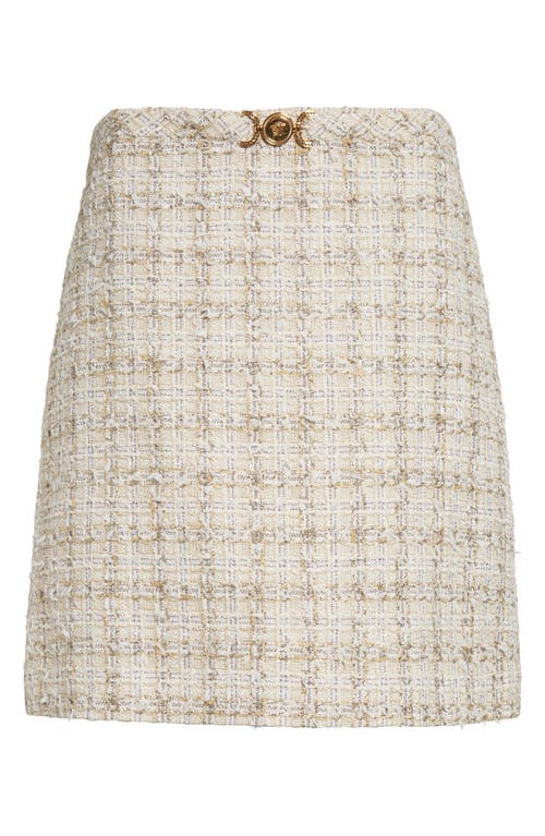 Versace Fancy Metallic Tweed Miniskirt In Biscuit White