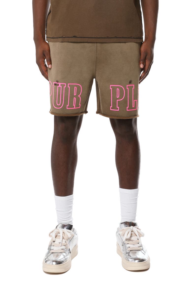 PURPLE BRAND Midweight Fleece Sweat Shorts, Main, color, Black/Brown