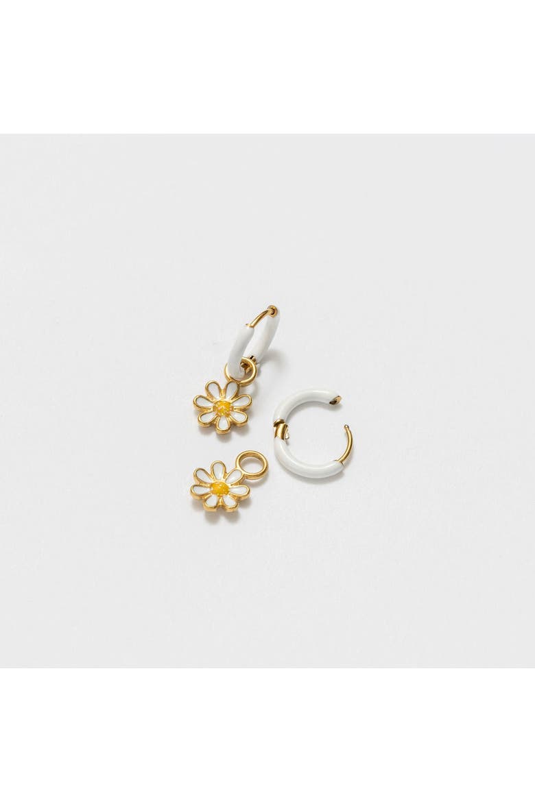 Daisy Charm & White Enamel Hoop Earring Set, Main, color, White