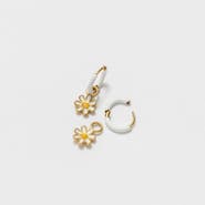 Pip Pop Daisy Charm & White Enamel Hoop Earring Set