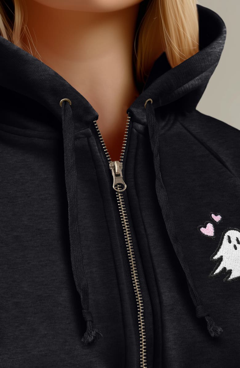 Dalix Heartly Ghost Zip Fleece Hoodie, Alternate, color, Black
